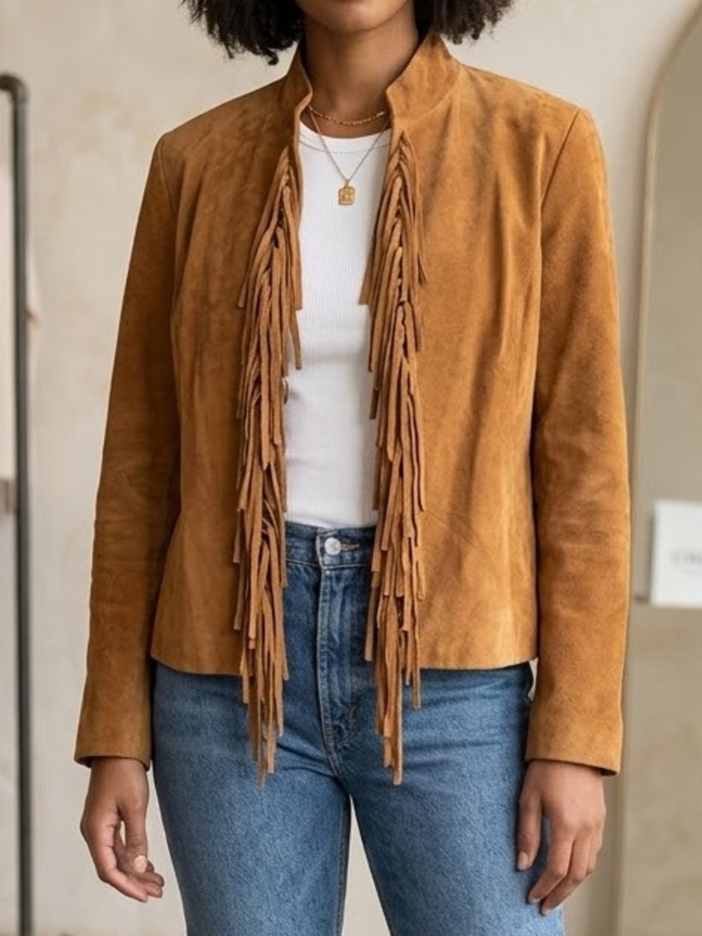Vintage Christina Hope‎ Suede Leather Jacket Fringe